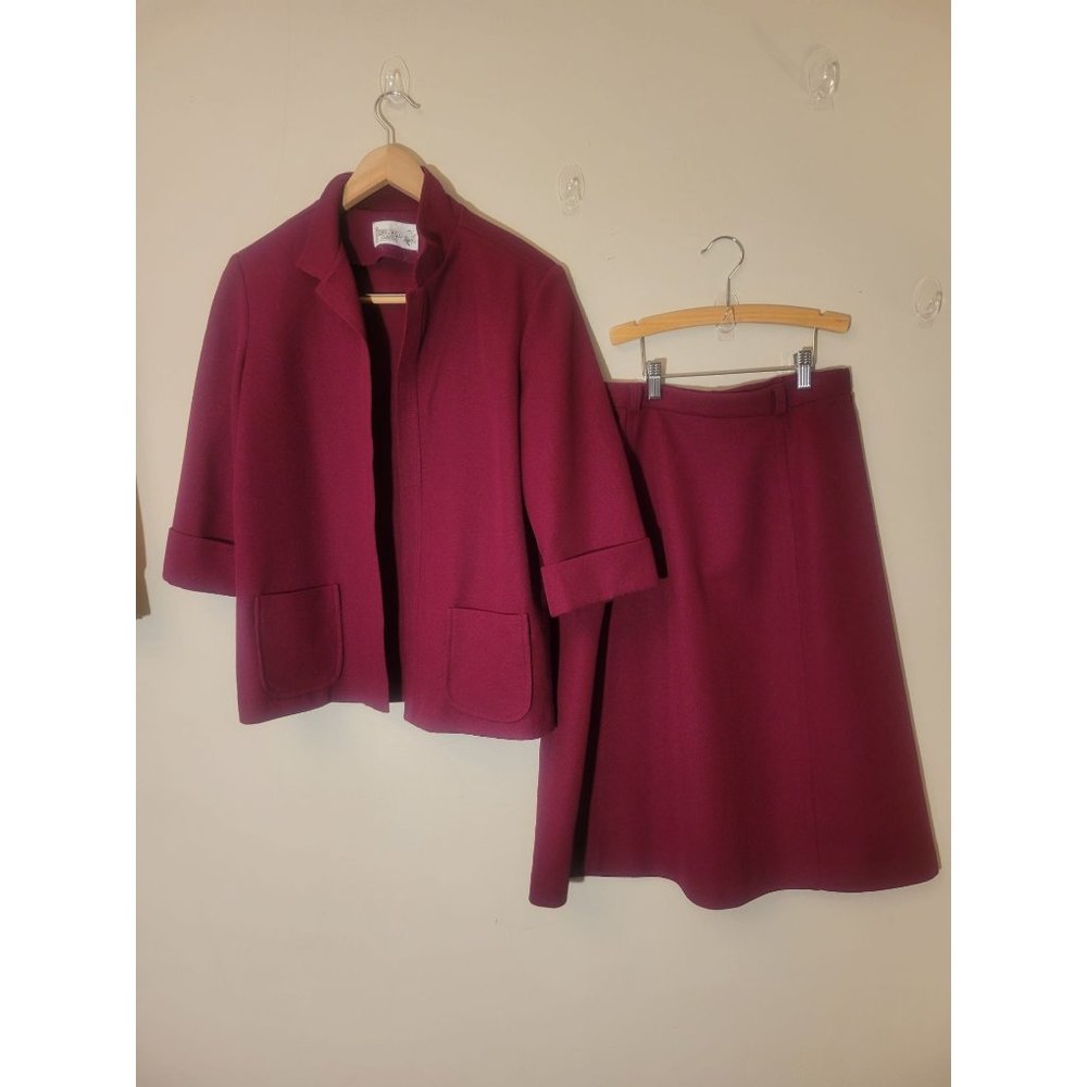 Vintage 1960s 1970s Cricket Lane Merlot 2pc Blazer Skirt Set
